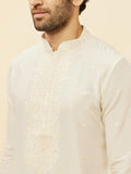 Manyavar Mens Warm White Blended Viscose Embroidered Kurta Pyjama Set Warm White 2Xl