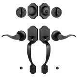 LOQRON Double Front Door Handle Set with Dummy and Deadbolt, Entry Front Door Lock Set with Classic Half Grip Curved Door Handle