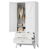 LCAOPC 71 Tall Metal Wardrobe Cabinet with 2 Drawers and Hanging Rod, 2 Doors Armoire Wardrobe Closet with Shelf for Bedroom, O