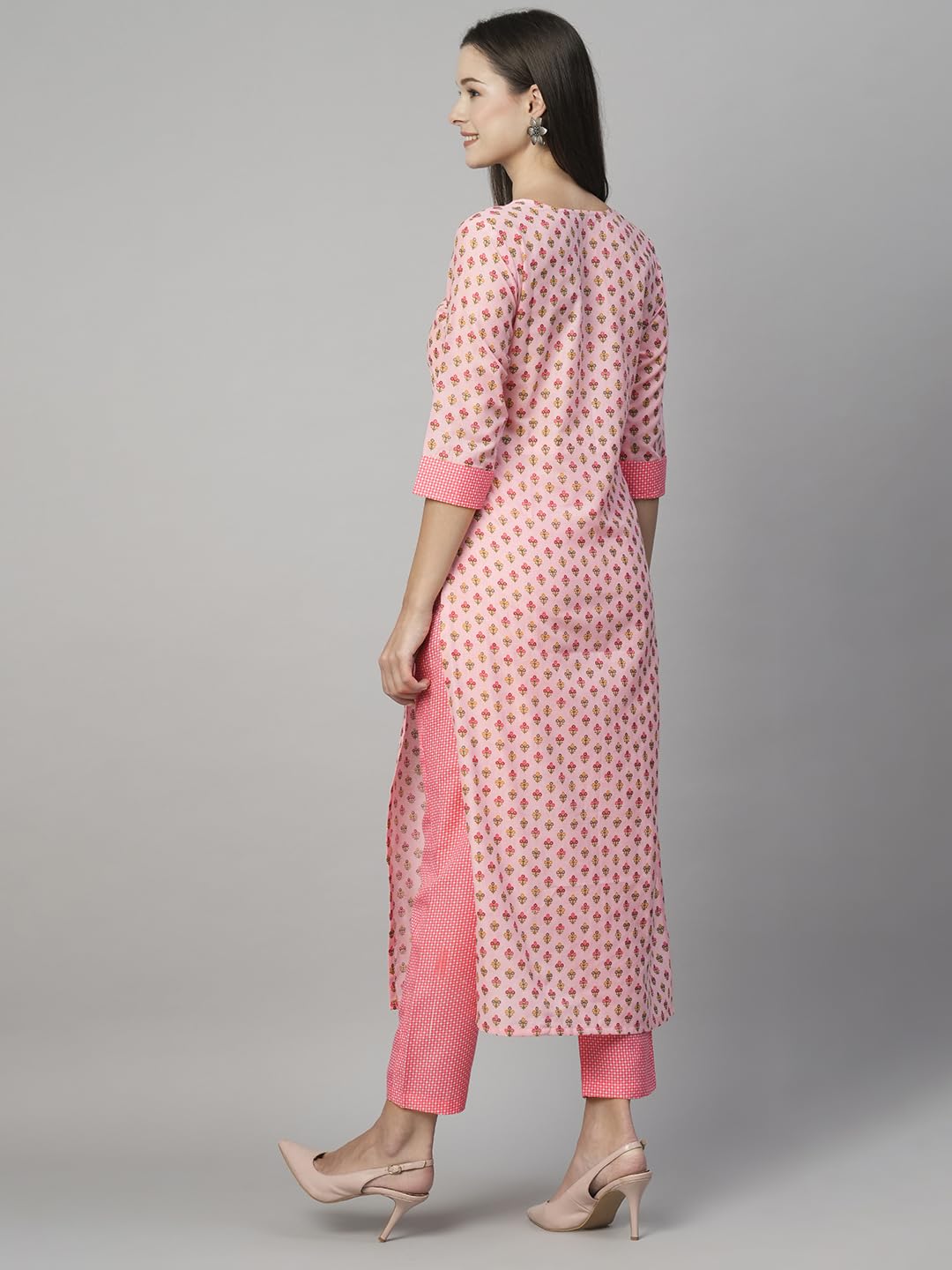 Anni Designer Women'S Cotton Blend Printed Straight Kurta With Pant (Otti Pink-N2W_Xl_Pink_X-Large),Pink,XL,Cotton Blend,Regular,Kurta