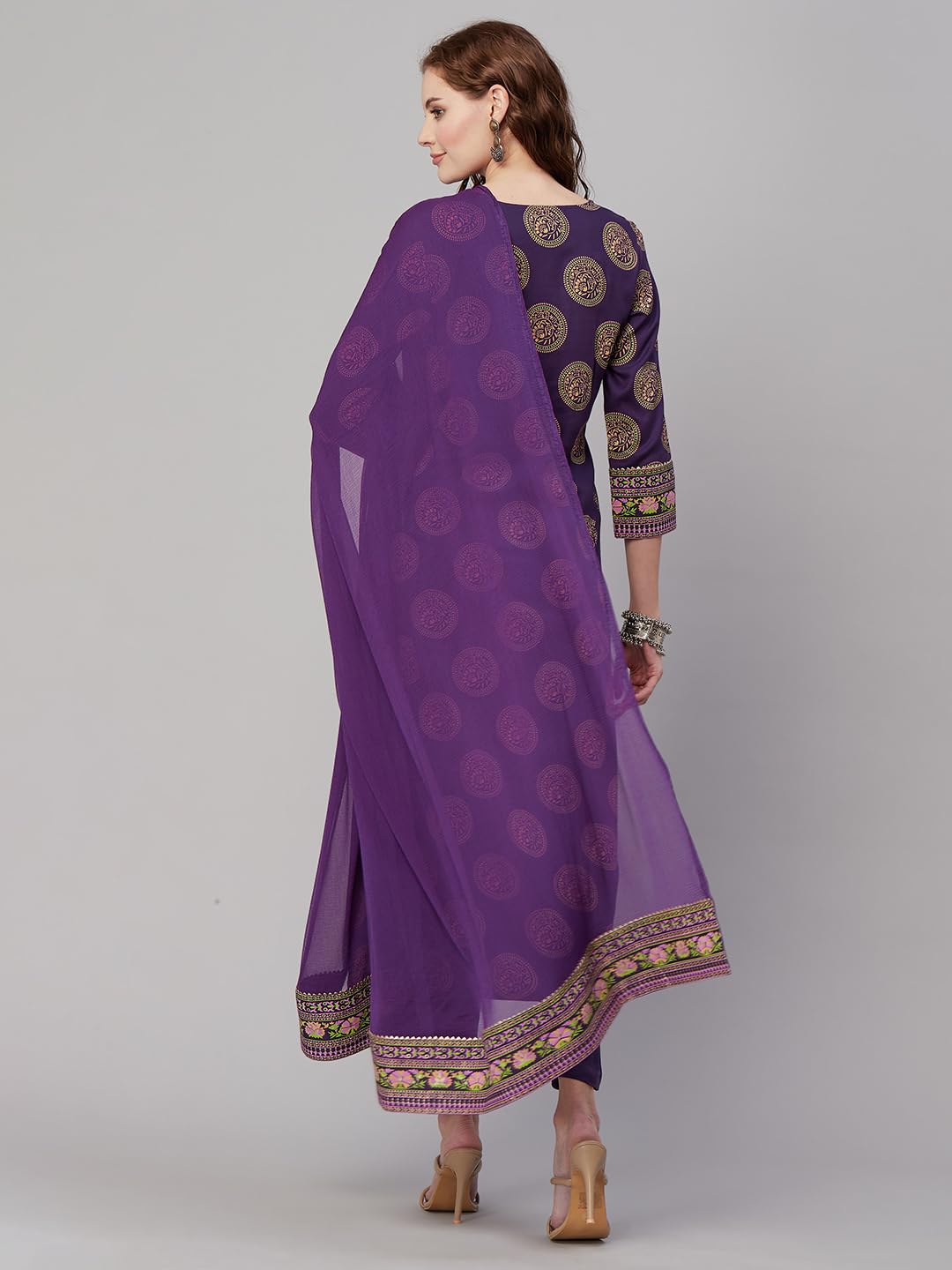 Gosriki Women'S Cotton Blend Printed Straight Kurta With Pant & Dupatta (Nov-Violet-Gs_M_Violet_Medium),Violet,,B0C9TXHYT8
