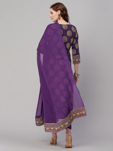 Gosriki Women'S Cotton Blend Printed Straight Kurta With Pant & Dupatta (Nov-Violet-Gs_M_Violet_Medium),Violet,,B0C9TXHYT8