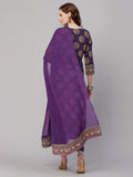 Gosriki Women'S Cotton Blend Printed Straight Kurta With Pant & Dupatta (Nov-Violet-Gs_Xl_Violet_X-Large),Violet,,B0C9TY7TTX