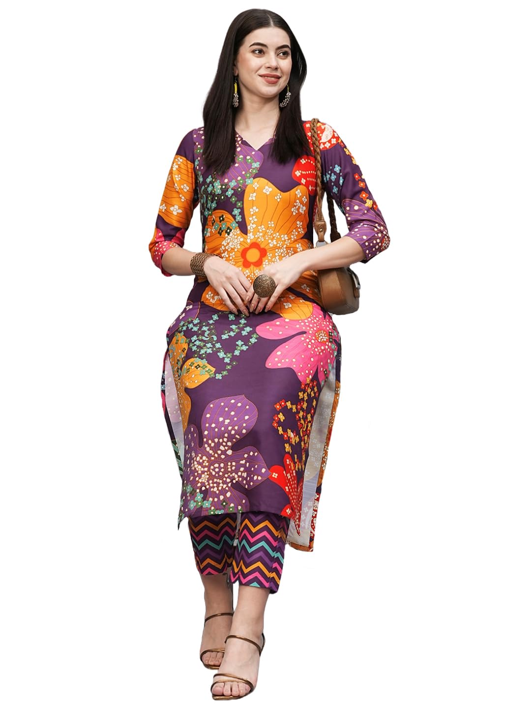Gosriki Women'S Cotton Blend Straight Printed Kurta With Pant (Wahida Purple-Gs_Xl_Purple_X-Large),Purple,,B0CSG4PCPP