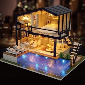 CUTEROOM Dollhouse Miniature with Furniture, 3D Wooden Miniature Doll House with Music Box & LED Lights,1:24 Scale DIY House Kit