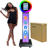 HITUGU Portable Photo Booth for iPad 10.2in 10.9in 11in 12.9in, Metal Shell Selfie Station photobooth Machine,RGB Ring Light,Fre