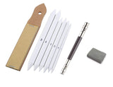 Prescent 9 pc Art Set Paper Stump/Paper Art Blender/Tortillons with Kneadable Eraser, Pencil Extender & Sand Paper Complete Set