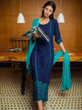 Gosriki Women'S Cotton Blend Printed Straight Kurta Palazzo & Dupatta (Homing Blue_New_S-Go_Blue_Small),Blue,,B0B4FWY8C4