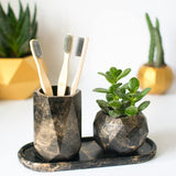 Dwell dapper | Set of 3 | Toothbrush Holder with Tray and Small Geometric Planter | Hand Crafted | MultiPurpose pen holder or o