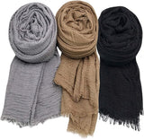 Icw WomenS Premium Wrinkle Ironless Crush Crinkled Cotton Summer Hemp Scarf Stoles Shawl Head Scarves For Girls Icw0013