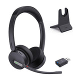 Yealink WH64 Hybrid Wireless Headset Dongle & Charging Stand, 492ft Range DECT&Bluetooth Headphones for Teams, Zoom UC,Dual Ear 