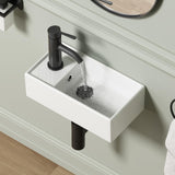 Small Wall Mount Bathroom Vessel Sink, QISHKA 15.5 X 8.5 Rectangular Floating Ceramic Wash Hand Basin- White Wall Hung Vanity Si