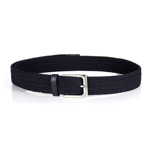 BSLLNEK Elastic Braided Belt, 1 3/8, Woven Stretch Belt for Golf Casual Jeans Shorts Pants (Navy, Small (28-32 Waist))