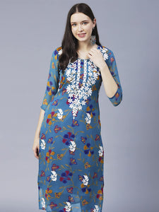 Gosriki Women'S Printed Georgette Chikankari Embroidered Kurti (Gori-Cerosin-Nw-Gs_S_Dark Blue_Small),Dark Blue,,B0BRV56KXB