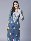 Anni Designer Women'S Printed Georgette Chikankari Embroidered Kurti (Gori-Cerosin_S_Dark Blue_Small),Dark Blue,S,Georgette,Regular,One Kurta