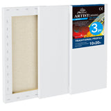 PHOENIX 10x20 Inch 3 Pack Artist Canvas - Long Rectangle Stretched Canvases for Painting - 3/4 Inch Profile, 100% Cotton 11 Oz. 