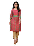 rangita Red Cotton Knee Length Embroidered Straight Kurti | Kurta for Women_M