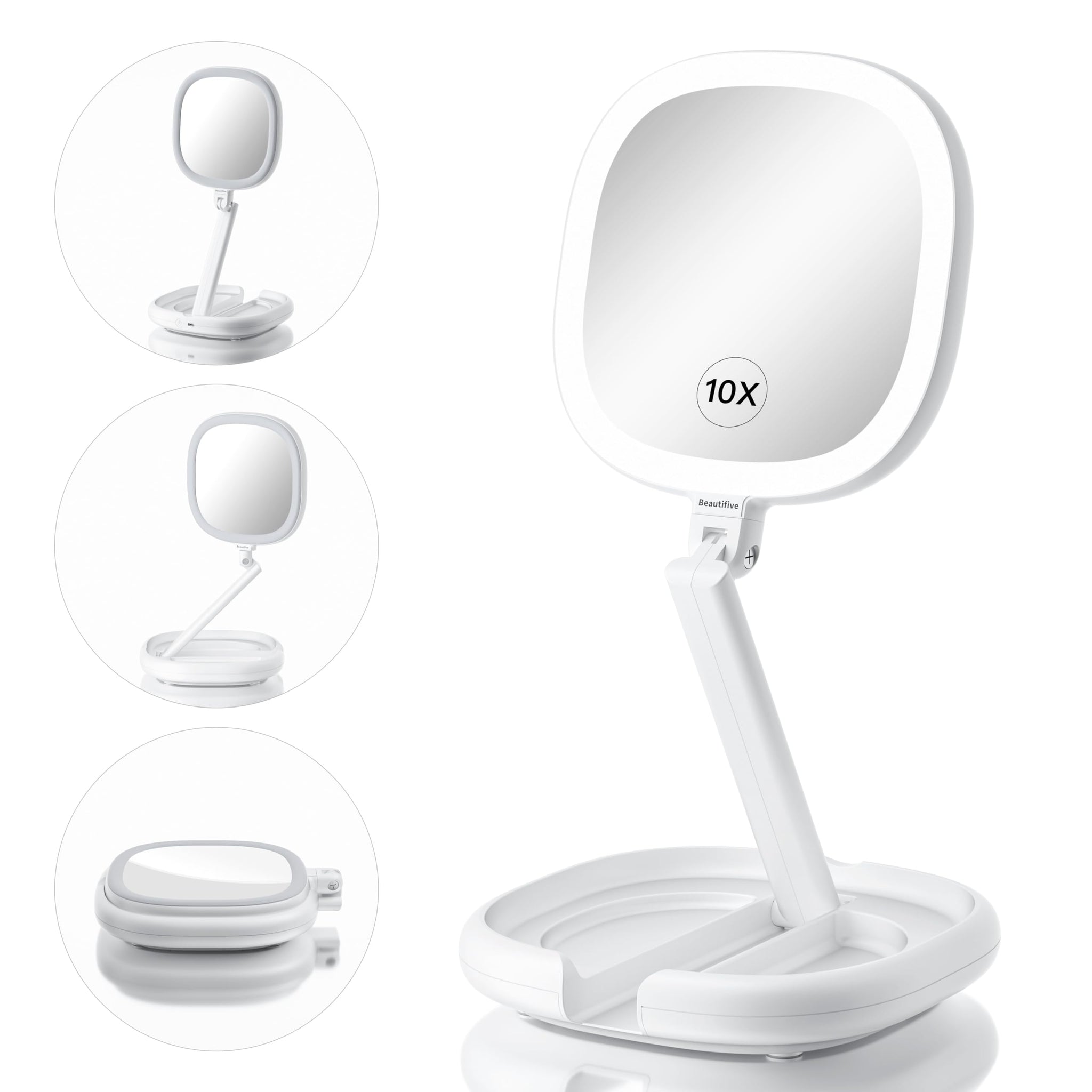 Beautifive Makeup Mirror with Light and Magnification, 10X/1X Light Up Makeup Mirror Travel Lighted Make Up Mirror with Adjustab