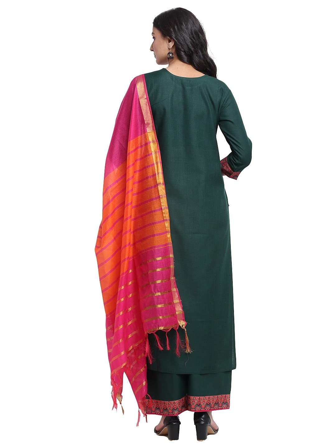 Anni Designer Women'S Cotton Printed Straight Kurta With Palazzo & Dupatta (Anupma Green_S_Green_Small),Green,S,Cotton,Straight,Kurta, Pants, Scarf