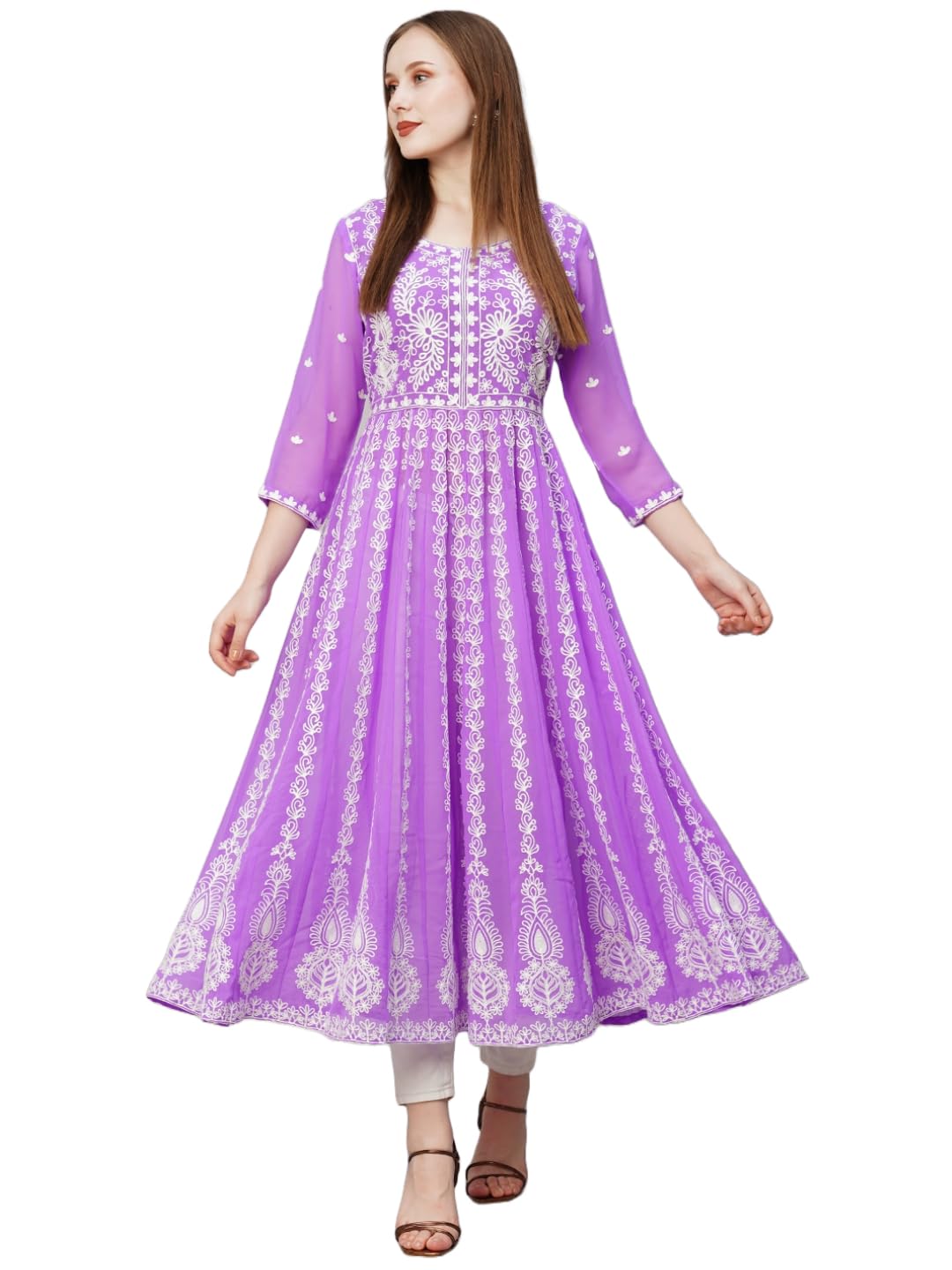 Anni Designer Women'S Georgette Chikankari Embroidered Anarkali Kurti (Kari Purple-Nts_S_Purple_Small),Purple,S