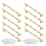 AchNau 10pcs Cabinet Handles Hole Centers 5,Bamboo Shape Kitchen Cupboard Dresser Closet Drawer Door Pulls Gold
