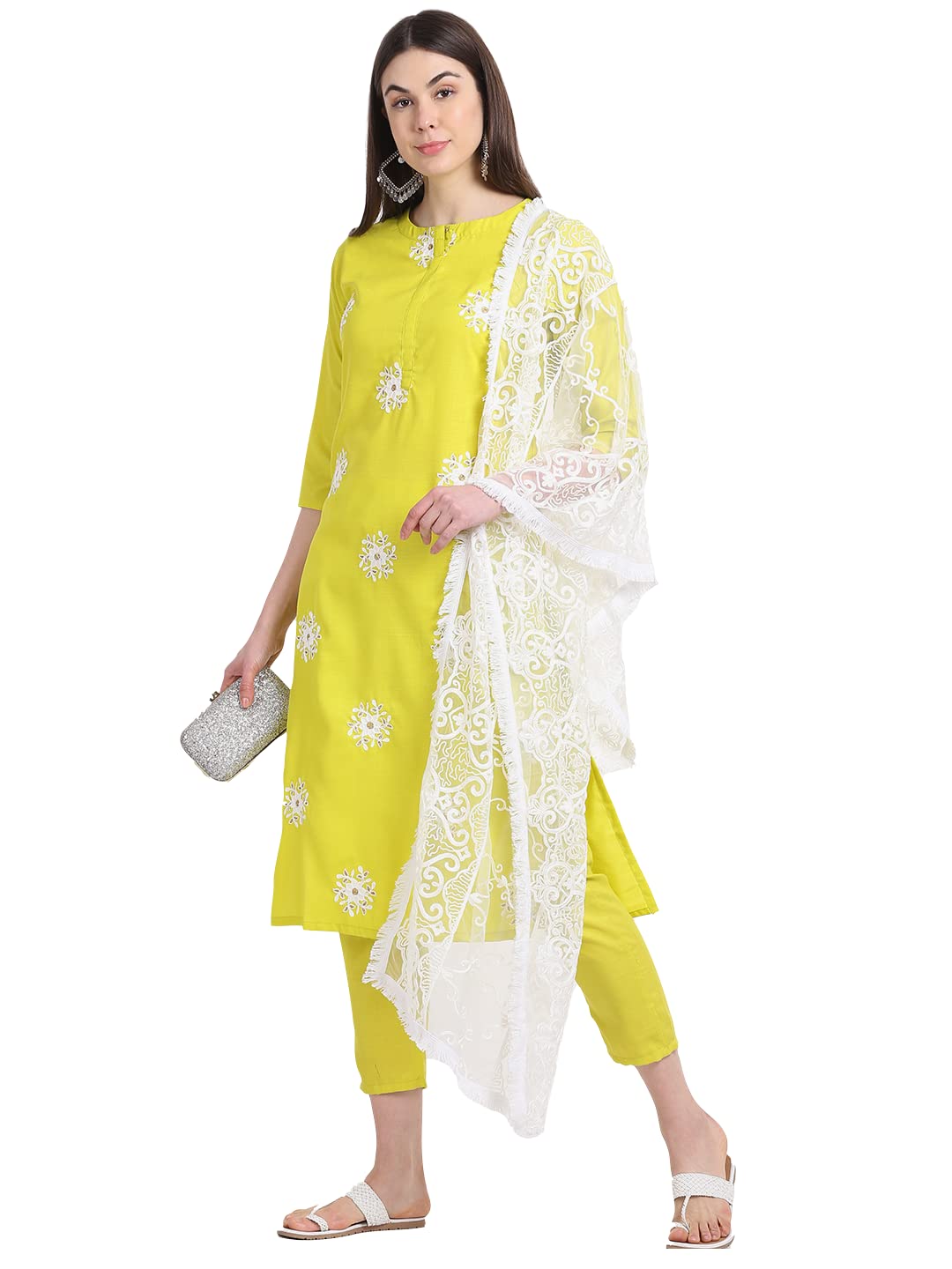Gosriki Women'S Cotton Straight Kurta With Pant & Dupatta (Kptd-Cot-10039-Yellow_S-Go_Yellow_Small),Yellow,,B09LYGVPBG