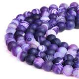 PLTbeads Gorgeous Purple Stripe Agate Natural Gemstone Loose Beads 6mm Matte Round Approxi 15 inch DIY Bracelet Necklace for Jew