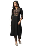 ZIYAA Women's Crepe Straight fit Kurta (ZIKUCR3150- Black_3XL)
