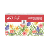 Art Story Solid Watercolour Half Pan Set 18 Vibrant Colours with Refillable Brush Pen | Compact TravelFriendly Paint Box | Rich