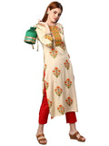 Anni Designer Women'S Cotton Blend Traditional Straight Printed Kurta And Pant Set (Amd 21-Cream_S_Cream_Small),Cream,S