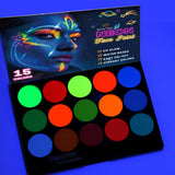 Bowitzki UV Face Paint Kit,15 Colors Water Based Non Toxic UV Neon Face Paint,Professional Neon Fluorescent Body Face Paint Make