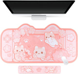 BelugaDesign Sakura Cat Desk Pad | NS Switch Keyboard Laptop Gaming Setup Accessories Mat Large Mat Mousepad | Pastel Pink Bunny