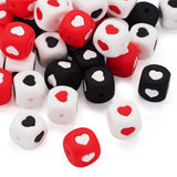 Boutigem 40Pcs 12mm Cube Heart Silicone Beads Black White Red Love Heart Square Silicone Focal Beads Rubber Square Loose Spacer 