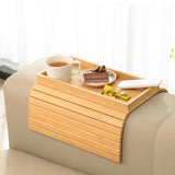 GEHE Bamboo Sofa Arm Tray, Foldable Couch Arm Tray Side Table, Anti-Falling Armrest Tables Cup Holder for Snacks, Drinks, Beers,