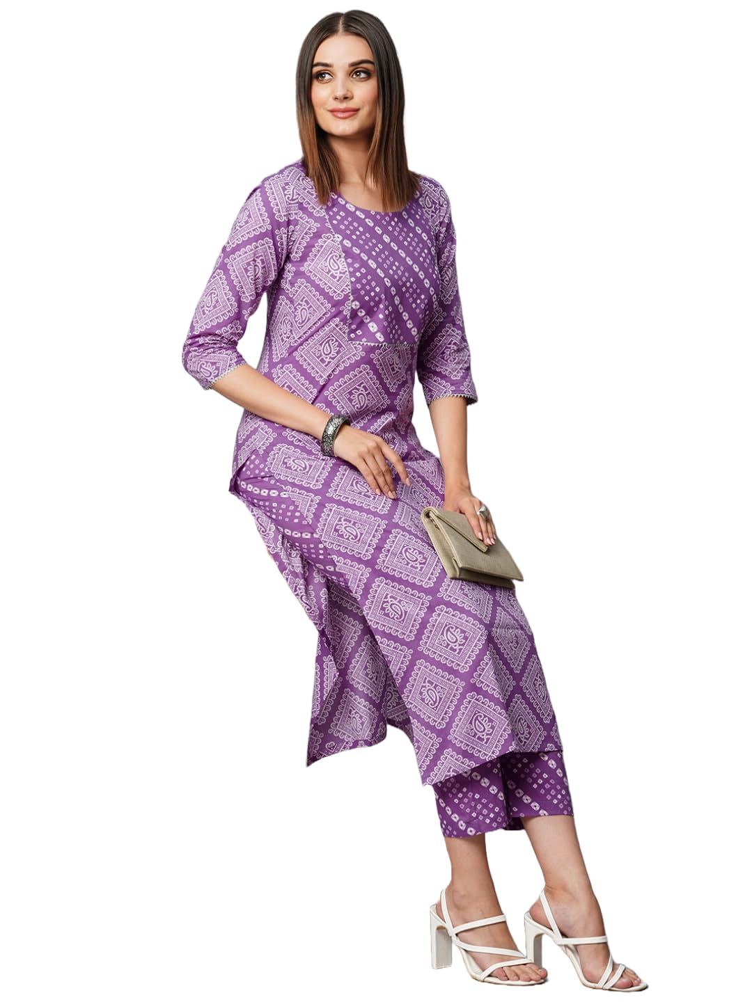 Anni Designer Women'S Cotton Blend Straight Printed Kurta With Pant (Dali Blue_Xl_Blue_X-Large),Blue,XL