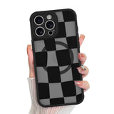 KANGHAR for iPhone 15 Pro Case Checkered Matte Aesthetic Cute Pattern Magnetic [Compatible with Magsafe] Slim Shockproof Full Bo