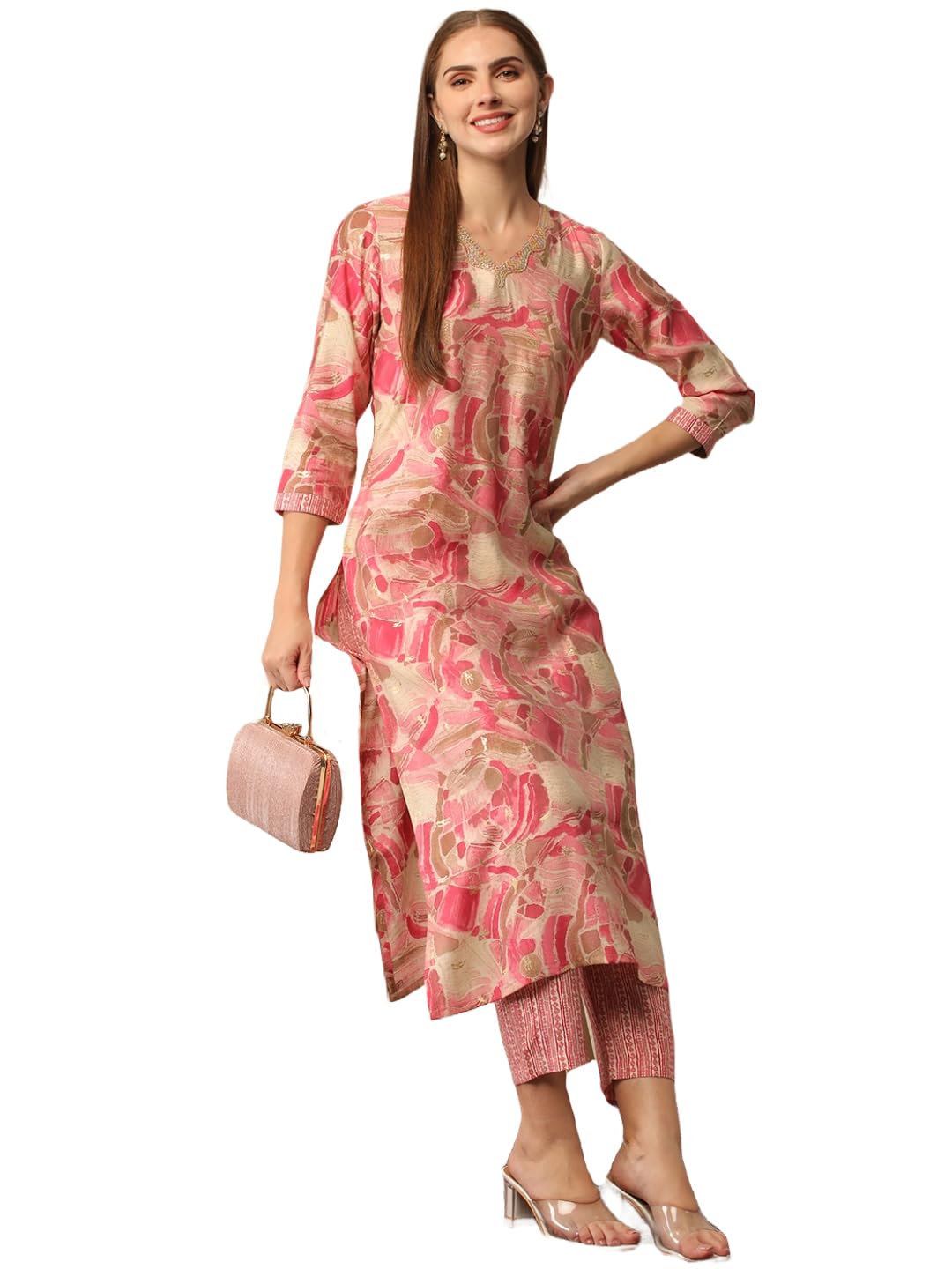 Anni Designer Women'S Cotton Blend Straight Printed Kurta With Pant (Nissu Pink-Nj_M_Pink_Medium),Pink,M