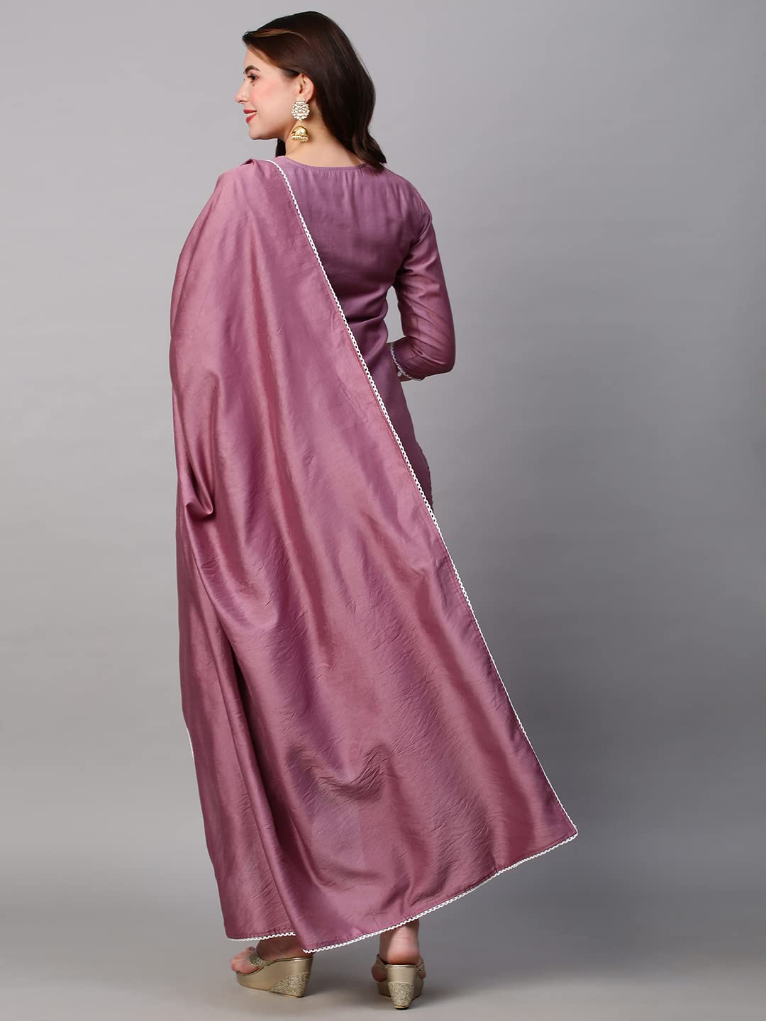 Anni Designer Women'S Cotton Blend Embroidered Straight Kurta With Pant & Dupatta (Hima-Purple_Xxl_Purple_Xx-Large),Purple,2XL,Cotton Blend,Regular,Dupatta