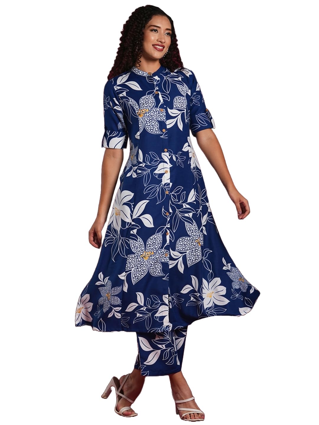 Anni Designer Women'S Rayon Viscose Straight Printed Kurta With Pant (Sunoni Blue-Vks04_Xl_Blue_X-Large),Blue,XL,,,