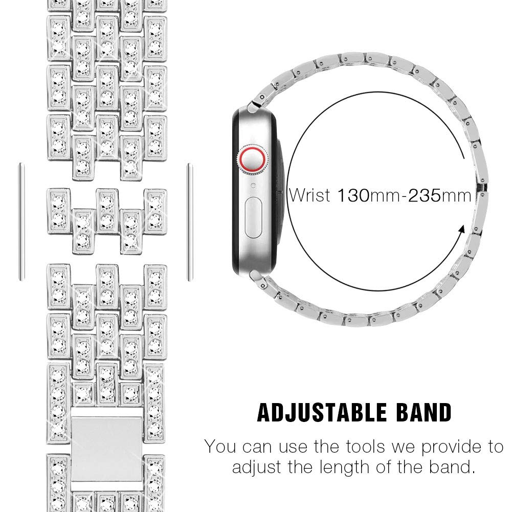 SUPOIX Compatible with Apple Watch Band 45mm + Case, Women Jewelry Bling Diamond Replacement Metal Strap & Soft TPU Bumper Prote