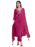 Sanisa Women's Art Silk Sequence Embroidery Work Alia Cut Kurta with Pant and Dupatta Set| Ethnic Set | Suit Set | Kurta Set(163