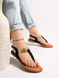 Shoetopia Stylish Ethnic Black Flat Sandals For Women & Girls /Uk3-Eu36,Black,3,B0BZPSDHCT