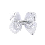 AMYDECOR 6 Inch Silver Sparkly Glitter Sequin Hair Bows for Girls Toddlers Kids Children Teenage (2PCS)