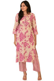 Anni Designer Women'S Cotton Blend Straight Printed Kurta With Pant (Jamahi Pink_Xl_Pink_X-Large),Pink,XL