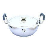 eKitchen Stainless Steel Kadhai | Heavy | Sandwich Bottom | 24cms | with Lid | Size:13