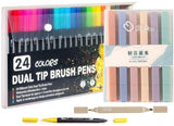 Corslet Set Of 30 Pcs Stationery Items - 24 Pcs Brush Pen 24 Shades Colours & 6 Pcs Highlighter Marker Pastel Brush Pens Sketch 