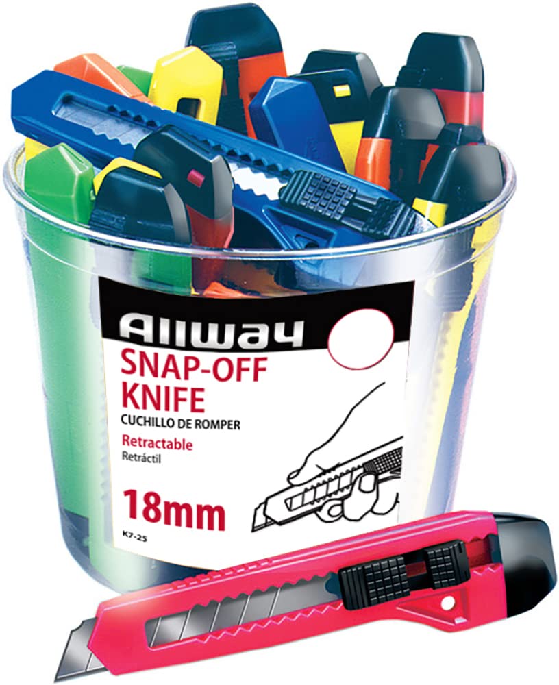 Allway K7-25 Retractable 18Mm Snap-Off Knife Neon 25 Pack