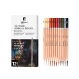 Chrome Giorgione Professional 12pcs Coloured Charcoal Pencils Hard 4mm Lead Core Sketch Pencil