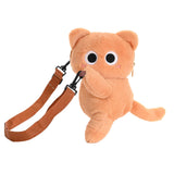 Merishopp Cute Cat Shaped Crossbody Bag Stuffed Change Purse For Dating Party Shopping Brown