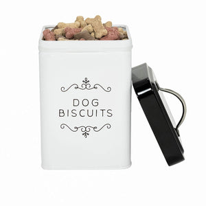 Amici Pet Pet Treat Collection, , Sparky Dog Biscuits Metal Storage Canister, 36 oz, White